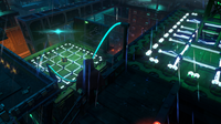 Batman Overlooking an Electric Grid Guarding a Riddler Cube